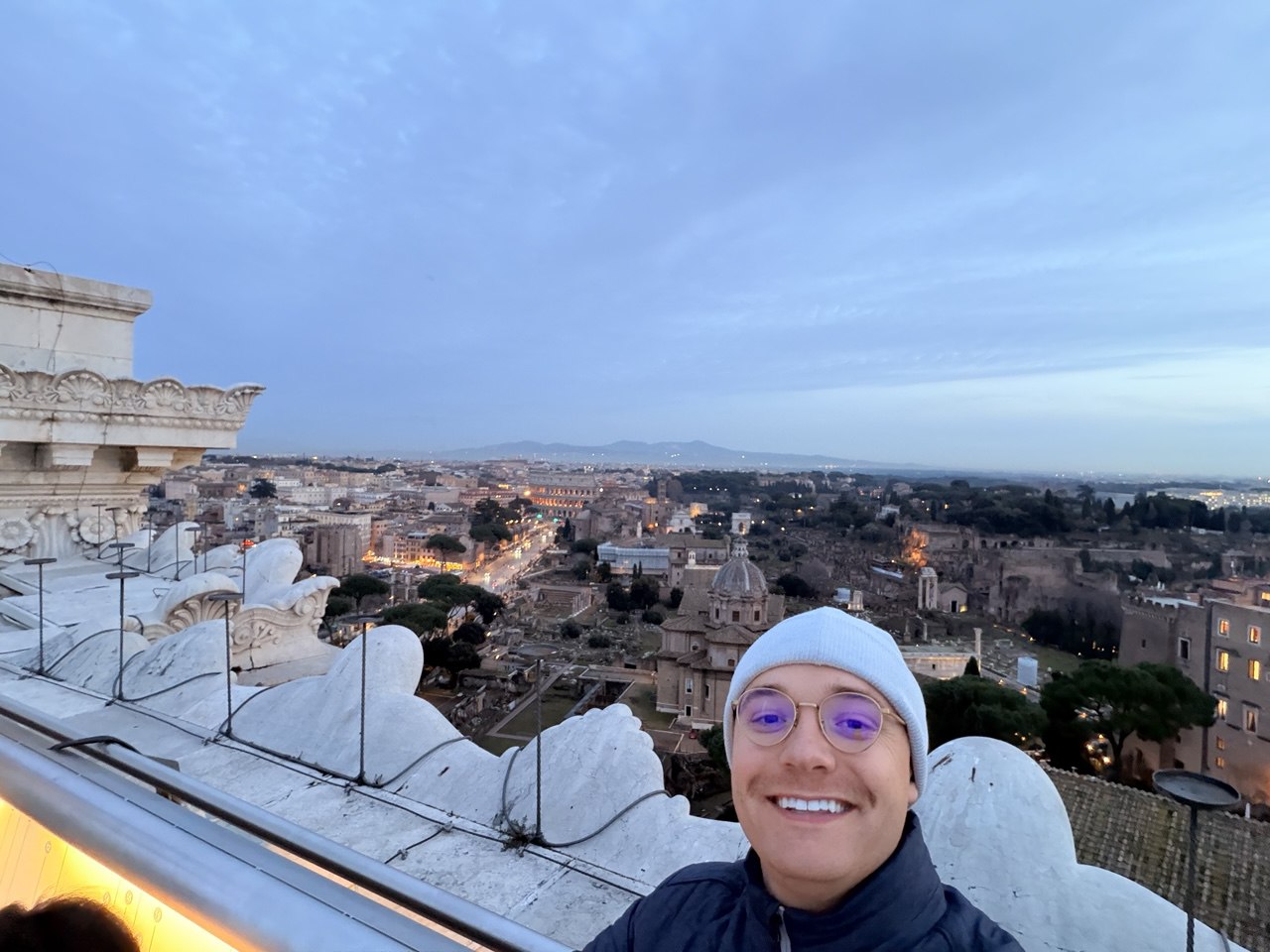 Vittoriano rooftop at dusk, Rome